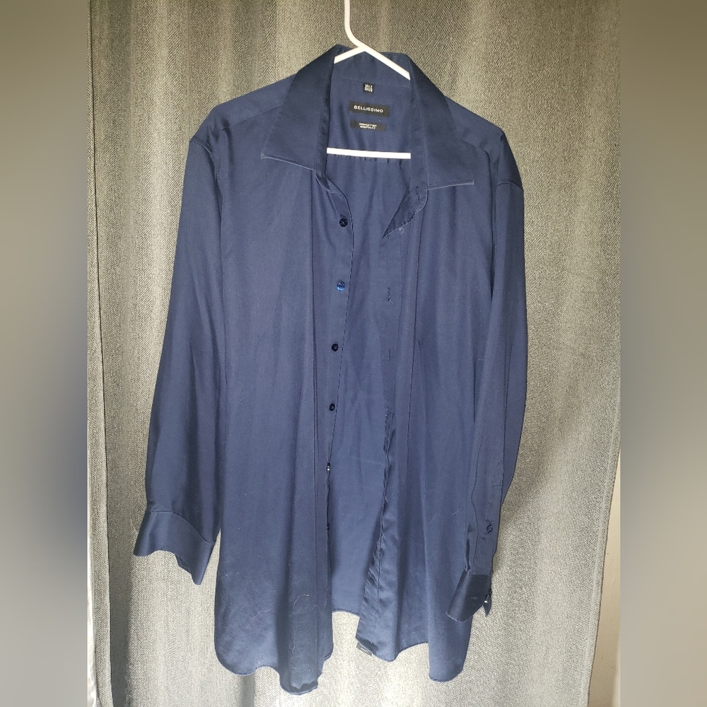 Bellissimo Men's Dark Blue Button-Up Shirt
